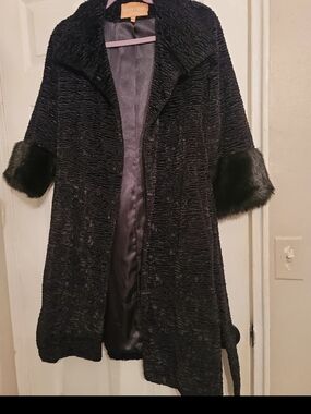 Sherry Cassin Black Textured Coat with Fur Cuffs Size M Wicked Mob Wife